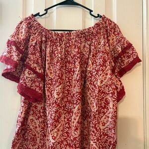 Angie Red and White Floral Off-Shoulder Blouse